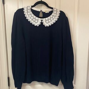 Boden Elegant Navy Blue Lace Collar sweater